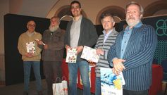 Xulio Xiz, Mario Outeiro y Alfonso Blanco, ayer con Mini e Mero, A Quenlla.