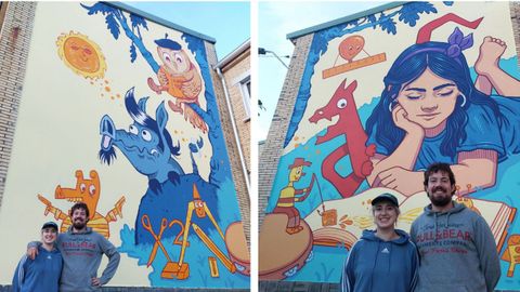 Cristian y Lidia han utilizado los colores naranja y amarillo para pintar los dibujos hechos por los niños y publicados en la revista escolar