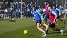 Viti y Abel Bretones durante el entrenamiento del Real Oviedo