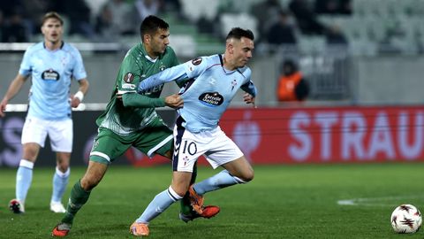 Iago Aspas, durante el duelo entre Celta y Ludogorets en el que alcanz los 600 partidos como futbolista profesional.