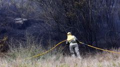 Foto de archivo de un agente trabajando en la extinci�n de un fuego forestal