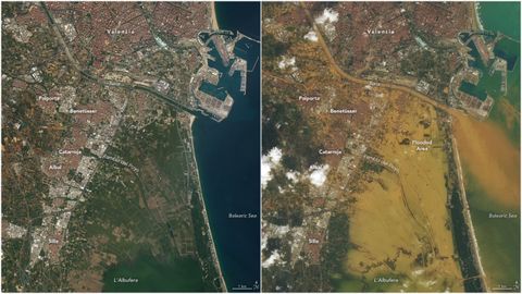 Imgenes de la NASA del rea afectada por las inundaciones al sur de la capital valenciana.