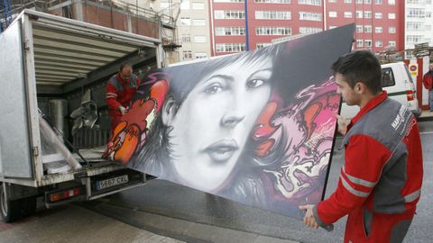 Un panel artstico creado en Lugo por la empresa Concepto Circo, que el sbado realizar una obra similar a la vista del pblico que asistir a la Festa da Castaa en Seoane do Courel