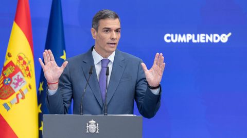 El presidente del Gobierno, Pedro Sánchez, en la rueda de prensa para hacer balance del curso político.