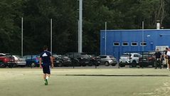 Joselu abandonando el entrenamiento de este martes