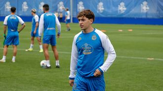 Diego G�mez, durante un entrenamiento del Deportivo durante la pasada pretemporada en el D�por Training Center