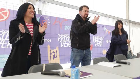 El exl�der de Podemos, Pablo Iglesias, en la inauguraci�n de la fiesta de primera, acto de precampa�a de la formaci�n morada en Zaragoza