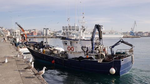 Un pesquero atracando en el puerto de A Corua en abril del 2025