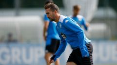 Alberto Benito, en un entrenamiento con el Deportivo