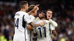 Los futbolistas del Real Madrid.Los futbolistas del Real Madrid celebran un gol