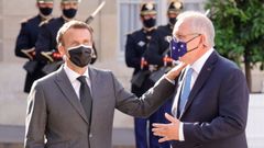 Macron con Morrison durante la visita del primer ministro australiano al El�seo, el pasado 15 de junio