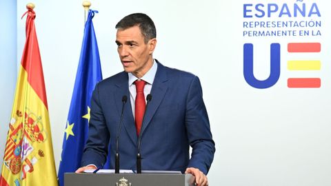 Pedro Sánchez, anoche en la rueda de prensa ofrecida en Bruselas