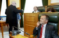 Los portavoces de los tres grupos de la oposici�n, en un reciente pleno del Concello. 