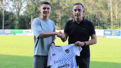 Landeira y Martnez, en Barraa, durante la presentacin del jugador.