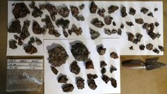 Escorias de hierro extra�das de las sepulturas del cementerio medieval de Cereixa, que ahora ser�n analizadas en laboratorio