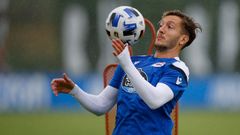 Borja Gal�n, en un entrenamiento de la temporada pasada con el D�por