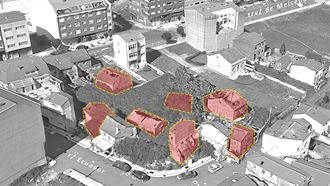 En rojo, los edificios de As Eiras que ser�n derribados.