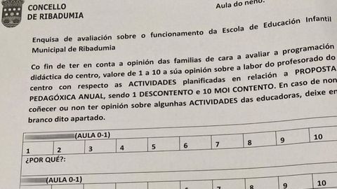 Enunciado de la encuesta distribuida por Somos Ribadumia