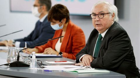 El ministro de Universidades, Manuel Castells, durante la rueda de prensa posterior a la reunin del Consejo de Ministros en Moncloa