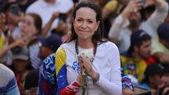 Corina Machado durante una protesta de enero del 2025