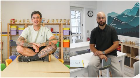 Pablo Arribas (izquierda), maestro de infantil y director de la escuela Gazapo en Nar�n, y�Jos� Juan Garc�a (derecha) pedagogo en la academia 7+1.