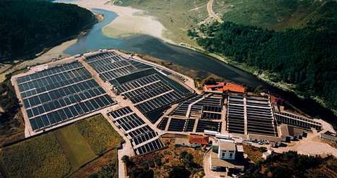 Imagen de archivo de la piscifactora Tres Mares en Lires, que finalmente consigui que el Gobierno le renovase una concesin de 97.000 metros cuadrados donde trabajan 70 empleados