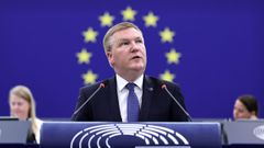 El comisario de Justicia de la Comisi�n Europea, Michael McGrath, en un pleno del Europarlamento.