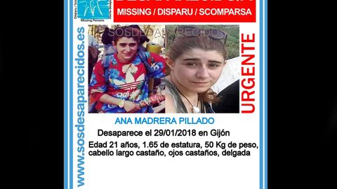Cartel de SOS Desaparecidos de una chica desaparecida en Gij�n
