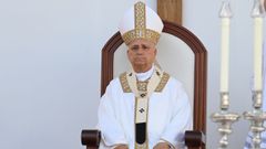 El Papa Le�n XIV durante la celebraci�n de la Santa Misa multitudinaria.
