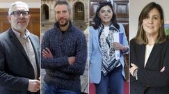 De izquierda a derecha: el alcalde de Lugo (PSOE), Miguel Fern�ndez; el teniente de alcalde (BNG), Rub�n Arroxo; la l�der del PP de Lugo, Elena Candia y la concejala no adscrita Mar�a Reigosa
