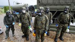 Los soldados de la Brilat a su llegada a las instalaciones de Prodeme