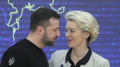 Volod�mir Zelenski y Ursula von der Leyen, hoy en el palacio presidencial de Kiev.
