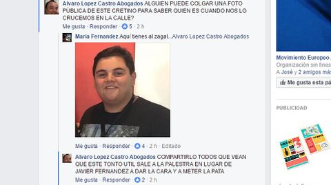 Hilo de Facebook en el que la plataforma contra el impuesto de sucesiones insulta a Caldevilla y comparte su foto.Hilo de Facebook en el que la plataforma contra el impuesto de sucesiones insulta a Caldevilla y comparte su foto