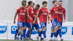 Los jugadores del Bergantios celebran el primer gol contra el Burgos B, obra de Koke.