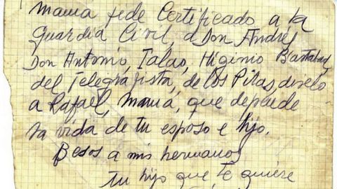 Carta de Ginés Fernández a su familia desde el castillo de San Felipe