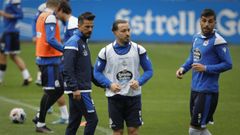 Rubn de la Barrera, Hctor y Bveda, durante el entrenamiento del jueves en Riazor