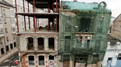 Imagen de un edificio en ruinas y otro inacabado en Lugo. 