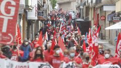 Los participantes en la manifestacin conjunta de CC.OO. y UGT partieron de Porta Nova y finalizaron en la plaza de Armas