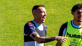 El capit�n del Celta, Iago Aspas, durante un entrenamiento.