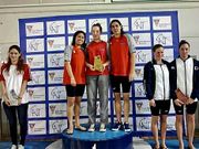 Laura P. Montes, Itziar Aranguren e Iria Garc�a, en lo m�s alto del podio.