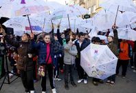 Detalle de una concentraci�n contra la violencia de g�nero en Monforte.