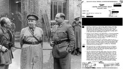 De izquierda a derecha: El coronel Martn Alonso, el general Orgaz y el coronel Aranda, en Oviedo al finalizar el cerco en 1937. A la derecha, uno de los documentos desclasificados de la CIA