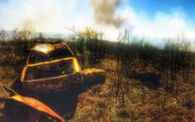 En medio del incendio apareci� un veh�culo abandonado en el monte. 