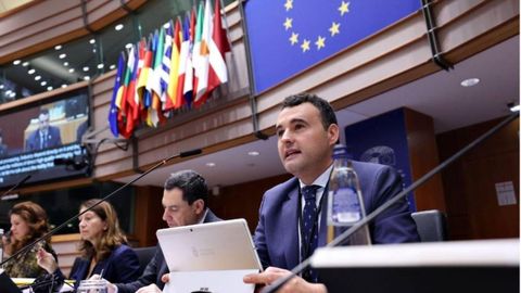 El consejero, Guillermo Pel�ez, durante su intervenci�n en el pleno del Comit� Europeo de las Regiones.