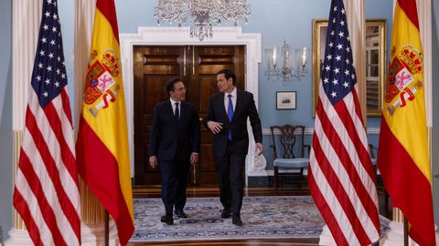 Jos� Manuel Albares y Marco Rubio, durante su primer encuentro oficial en Washington