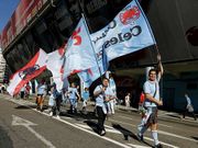 Las pe�as, antes del partido frente al Espanyol en Bala�dos.