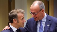 El presidente Macron y el canciller Merz, durante la cumbre europea de octubre.