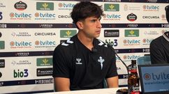 El guardameta del Celta Fortuna Coke Carrillo, en la comparecencia posterior al duelo ante la Ponferradina en El Toral�n.