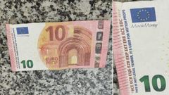 Detalle del billete falso con el que intentaron pagar en una gasolinera de Oleiros