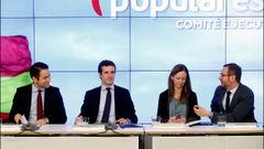 El secretario general del PP, Garc�a Egea; el presidente, Pablo Casado; la vicesecretaria de comunicaci�n, Marta Gonz�lez; y el vicesecretario de organizaci�n, Javier Maroto, en el comit� ejecutivo nacional. 